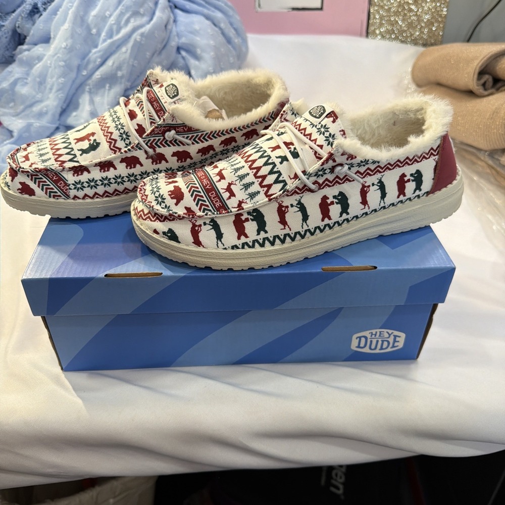 Hey Dude Wally Ugly Christmas Sweater Lined Mule Slip On Shoes Men's Size 9